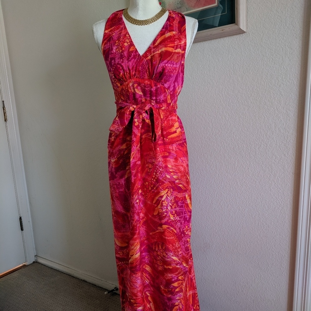 Vintage Fumi's Hawaiian Floral Halter Maxi Dress